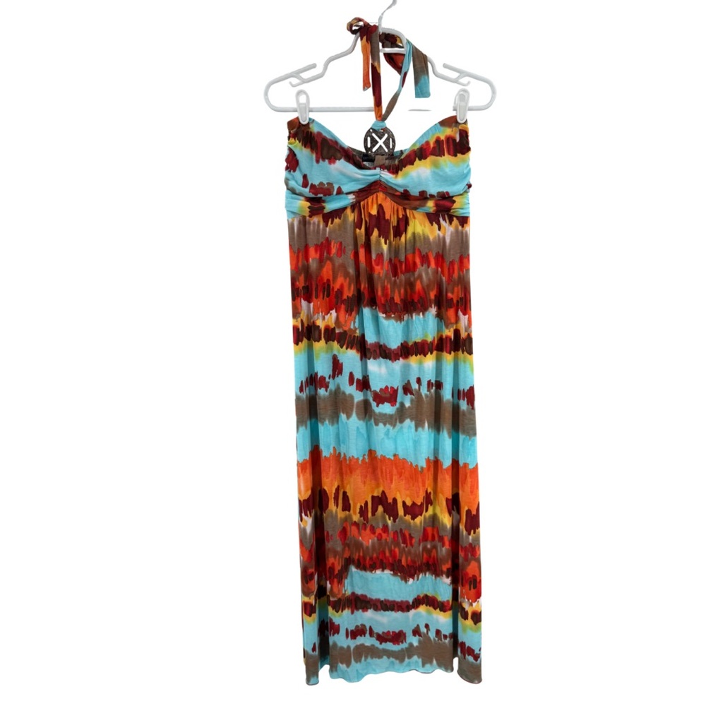 Boston Proper Multicolor Tie-Dye halter Maxi Dress M Y2K beach vacation resort